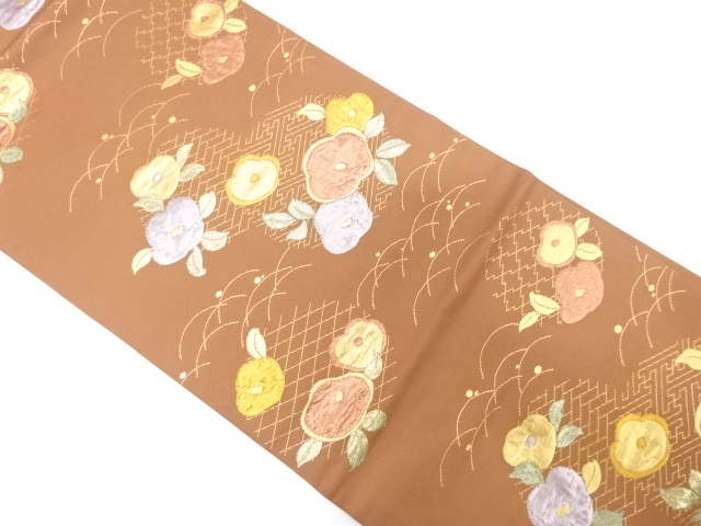 JAPANESE NAGOYA OBI / WOVEN CAMELLIA